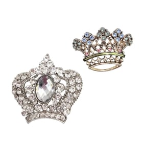Vintage Rhinestone Lot 2 Crown Brooches