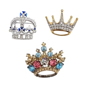 Lot 3 Rhinestone Crown Brooches