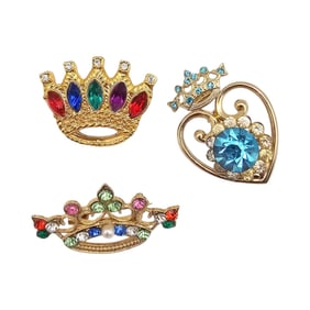 Lot 3 Colorful Rhinestone Gold Tone Brooches