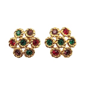 Swarovski Multi Color Crystal Gold Tone Earrings