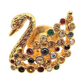 Swarovski Multi Color Crystal Gold Tone Swan Brooch