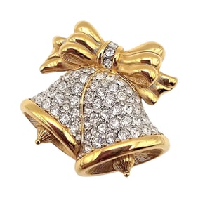 Swarovski Crystal Gold Tone Christmas Bell Brooch