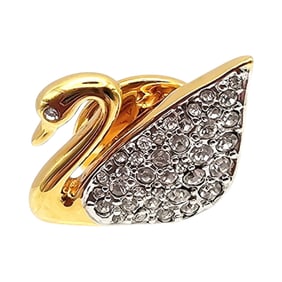 Swarovski Crystal Gold Tone Swan Pin