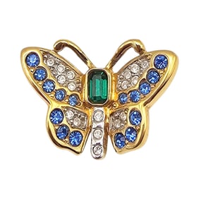 Swarovski Multi Color Crystal Gold Tone Butterfly Brooch