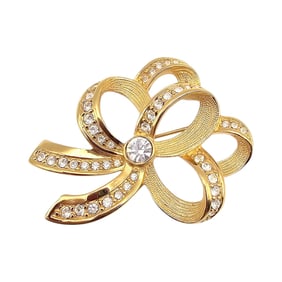 Swarovski Crystal Gold Tone Bow Brooch