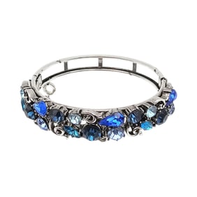 Lisner Vintage Blue Rhinestone Silver Tone Hinged Bangle Bracelet
