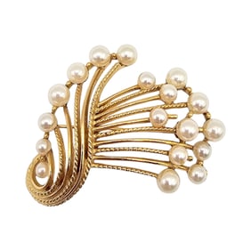 Lisner Vintage Faux Pearl Gold Tone Spray Brooch
