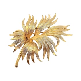 Lisner Vintage Large Textured Gold Tone Leaf Brooch