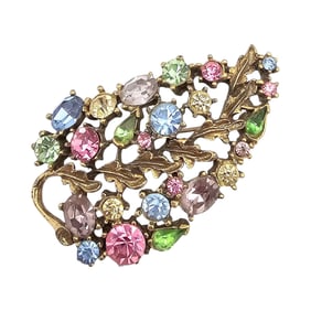 Lisner Pastel Rhinestone Paisley Leaf Brooch