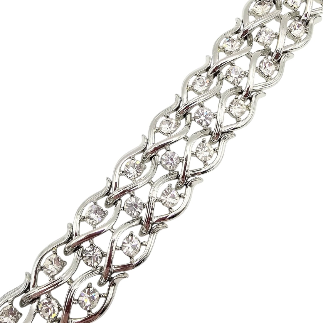 Lisner Vintage Clear Rhinestone Silver Tone Wide Bracelet (1 of 3)