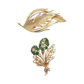 Lisner Vintage Lot 2 Gold Tone Rhinestone Brooches