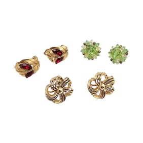 Lisner Lot 3 Rhinestone Gold Tone Earrings