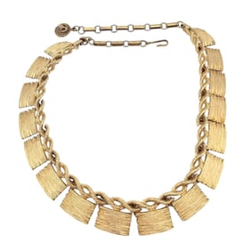 Lisner Vintage Brushed Gold Tone Bib Necklace