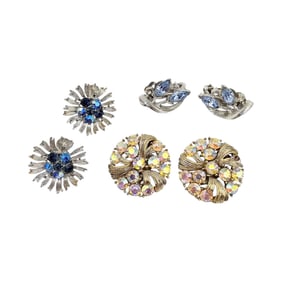 Lisner Lot 3 Silver Tone Rhinestone Earrings