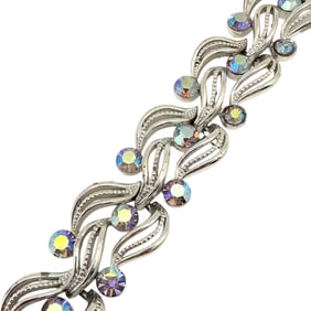 Lisner Vintage Rhinestone Textured Silver Tone Bracelet
