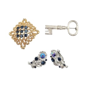 Lisner Lot 2 Rhinestone Brooches Earrings