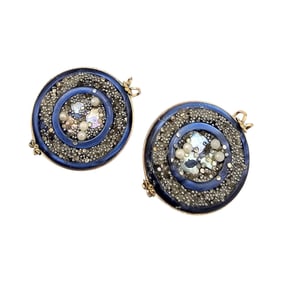 Castlecraft 1920's-30's Blue Plastic Confetti Gold Tone Clip Earrings