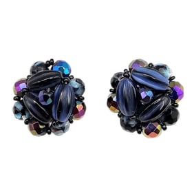 Schiaparelli Vintage Deep Blue Iridescent Bead Earrings