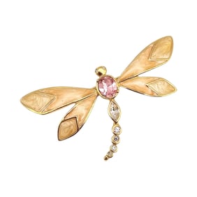Kenneth J Lane Rhinestone Enamel Gold Tone Dragonfly Brooch