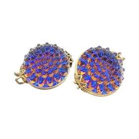 Castlecraft 1920's-30's Iridescent Blue Glass Gold Tone Clip Earrings