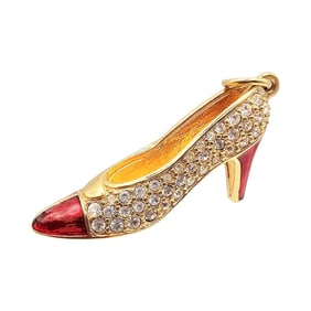 Swarovski Crystal Red Enamel Gold Tone Shoe Pendant
