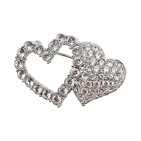 Swarovski Crystal Silver Tone Double Heart Brooch