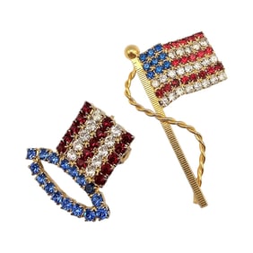 Lot 2 Rhinestone American Flag Brooches