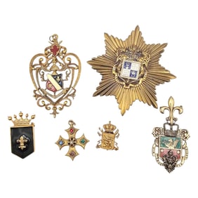 Lot Shield Crown Cross Brooches Pendants