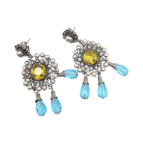 YOSCA Faux Pearl Rhinestone Drop Dangle Earrings