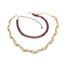 Lot 2 Vintage Faux Pearl Red Gold Tone Necklaces