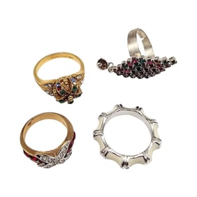 Lot 4 Rhinestone Enamel Rings Size 7 Size 7.25 Size 9.25 Size 5.5