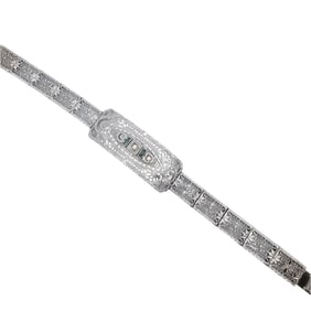 Rhinestone Silver Tone Deco Style Bracelet