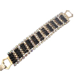 Iridescent Rhinestone Black Bracelet
