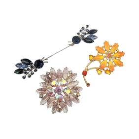 Lot 3 Colorful Rhinestone Brooches