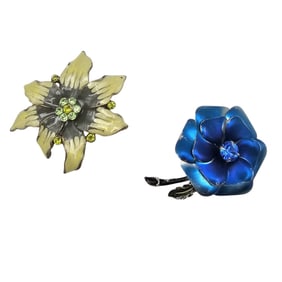 Lot 2 Enamel Flower Brooches