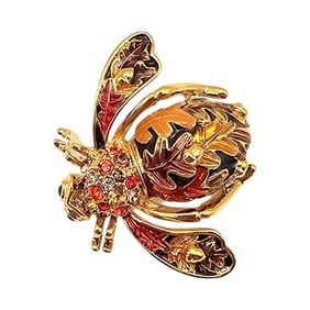 Joan Rivers Rhinestone Enamel Autumn Gold Tone Bug Brooch