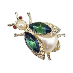 Rhinestone Faux Pearl Beetle Bug Brooch