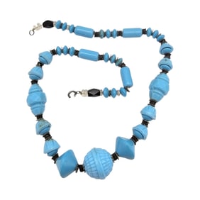 Vintage Blue Glass Bead Necklace