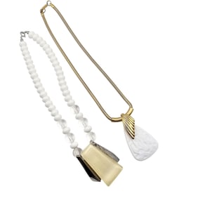 Lot 2 Gold Tone White Necklaces