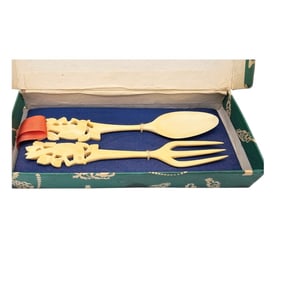 Vintage Bone Carved Fork Spoon