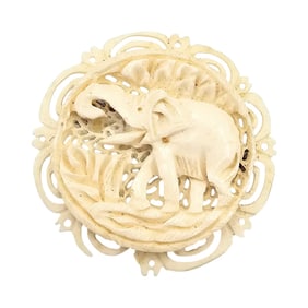 Vintage Bone Carved Elephant Brooch