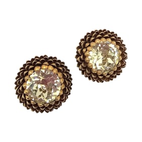 Vintage Miriam Haskell Rare Rhinestone Gold Tone Acorn Style Earrings