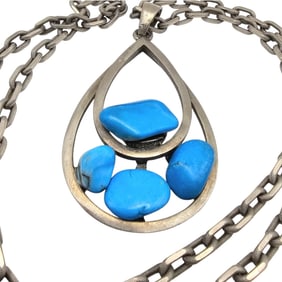 Hattie Carnegie Vintage Faux Turquoise Silver Tone Necklace