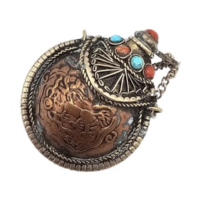Tibetan Turquoise Coral Silver Plate Copper Snuff Bottle