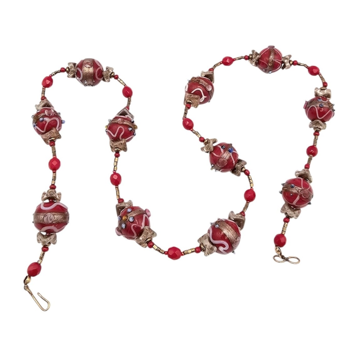 Vintage Red Wedding Cake Bead Necklace: Vintage Red Wedding Cake Bead Necklace