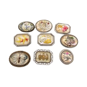 Vintage Reverse Painted Brooch Lot