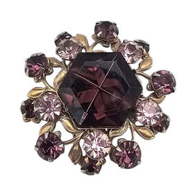 Czech Vintage Purple Rhinestone Brooch