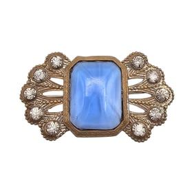 Czech Vintage Blue Glass Brooch
