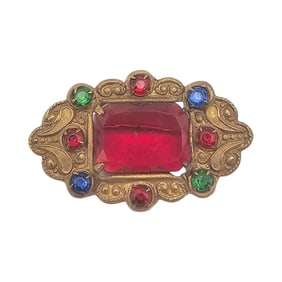 Czech Vintage Red Rhinestone Brooch
