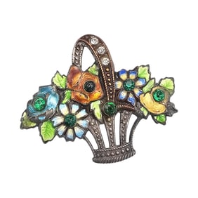 Czech Vintage Enamel Flower Bouquet Brooch